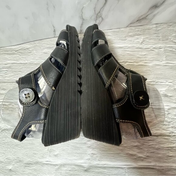 Aerosoles Women's Black Leather Shopping Bog Wedge Heel Platform Sandals - Picture 8 of 16